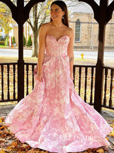 Sweetheart A-line Pink Floral Long Prom Dress Evening Dress sew0617|Selinadress