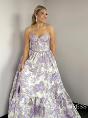 Sweetheart A-line Pink Floral Long Prom Dress Evening Dress sew0617|Selinadress