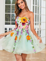 Sweetheart Floral Homecoming Dress Tulle Short Prom Dress EWR413|Selinadress