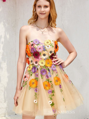 Sweetheart Floral Homecoming Dress Tulle Short Prom Dress EWR413|Selinadress