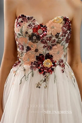 Sweetheart Floral Sleeveless Princess Sequin Chapel Train Wedding Dress TKL807|Selinadress