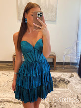 Sweetheart Saprkly Short Prom Dress Blue Homecoming Dress EWR428|Selinadress