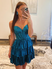 Sweetheart Saprkly Short Prom Dress Blue Homecoming Dress EWR428|Selinadress