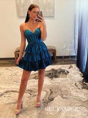 Sweetheart Saprkly Short Prom Dress Blue Homecoming Dress EWR428|Selinadress
