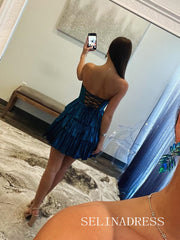 Sweetheart Saprkly Short Prom Dress Blue Homecoming Dress EWR428|Selinadress
