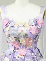 Tie Straps Lavender Embroidery Floral Homecoming Dresses Short Party Dress SEA001|Selinadress