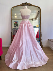 Two Pieces Pink Beaded Prom Dress Long Evening Dresses SEW1204|Selinadress