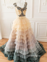 Vintage Colorful Wedding Dress Tulle Unique Prom Dresses Modest Evening Dresses #LPO002|Selinadress