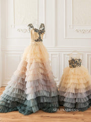 Vintage Colorful Wedding Dress Tulle Unique Prom Dresses Modest Evening Dresses #LPO002|Selinadress