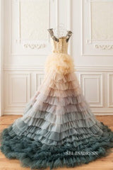 Vintage Colorful Wedding Dress Tulle Unique Prom Dresses Modest Evening Dresses #LPO002|Selinadress