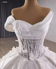 White One Sholulder Ball Gown Sequins Lace Wedding Dresses 251042|Selinadress
