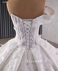White One Sholulder Ball Gown Sequins Lace Wedding Dresses 251042|Selinadress