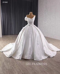 White One Sholulder Ball Gown Sequins Lace Wedding Dresses 251042|Selinadress
