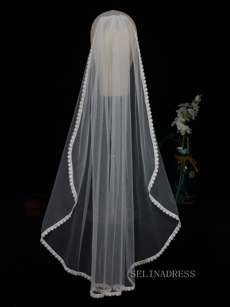 Simple One Layer French Lace Wedding Veils ALC022|Selinadress