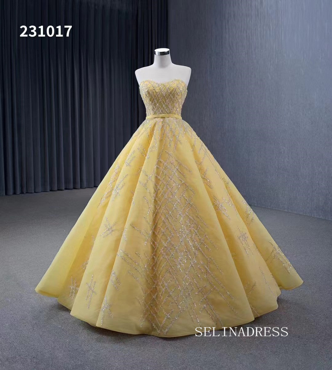 Yellow Beaded Wedding Dress Sweetheart Quinceanera Dress 231017|Selinadress