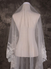 Long One Tier Lace Edge Cathedral Veil With Sequins Wedding Veils V25