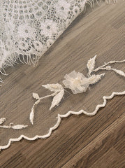 Cheap Two Tier Lace Appliques Edge Cathedral Veil Long Wedding Veils V27