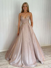 Champagne lace A line satin long prom dress, evening dress FD020
