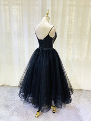 Simple Black tulle tea length prom dress, black evening dress