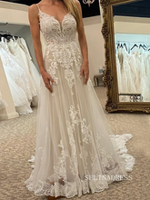 A-line Spaghetti Straps Applique Lace Boho Wedding Gowns Rustic Modest Wedding Dresses KTC052|Selinadress