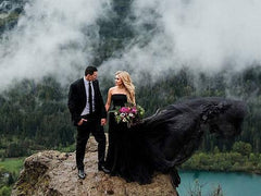 Chic Black Wedding Dresses A-line Long Simple Country Wedding Dress SEW044|Selinadress