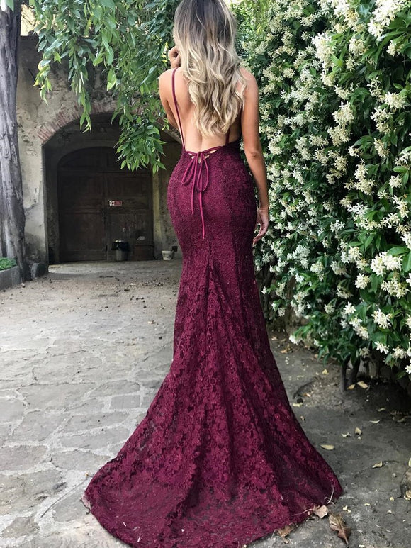 Chic Burgundy Prom Dresses Long Mermaid Modest Cheap Long Prom Dress With Lace SED499|Selinadress