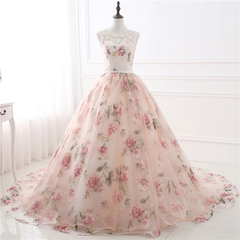 Chic Long Prom Dresses Ball Gowns Pearl Pink Flower Prom Dress Evening Dresses SED407