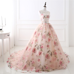 Chic Long Prom Dresses Ball Gowns Pearl Pink Flower Prom Dress Evening Dresses SED407