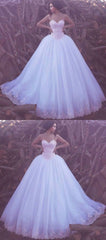 A-line Sweetheart Lace Prom Dresses Tulle Ivory Long Evening Dress Wedding Dress SED313