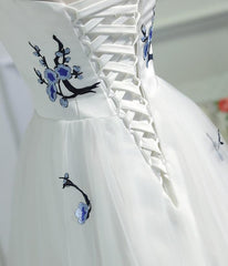 A-line Prom Dresses Scoop White Applique Long Prom Dress Evening Dresses ASSD017|Selinadress