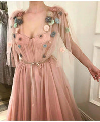 Beautiful Prom Dresses A-line Pink Floral Cheap Long Prom Dress/Evening Dress SED392