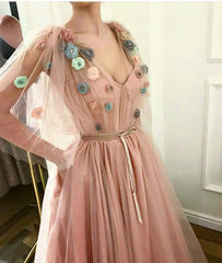 Beautiful Prom Dresses A-line Pink Floral Cheap Long Prom Dress/Evening Dress SED392