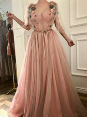 Beautiful Prom Dresses A-line Pink Floral Cheap Long Prom Dress/Evening Dress SED392