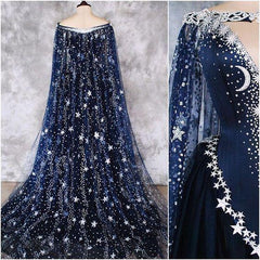 Dark Blue Prom Dresses A-line Sweep Train Chic Prom Dress Sparkly Modest Evening Dress SED489|Selinadress