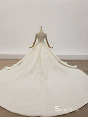 Selinadress Scoop Short Sleeve Luxury Wedding Dress Sparkle illusion Wedding Gowns CB018