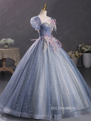 Chic Scoop Neck Prom Dress With Puff Sleeve Princess Dress Evening Dress #QWE048|Selinadress