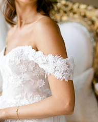 Chic A-line Off-the-shoulder Applique Court Train Rustic Wedding Dress SEW058|Selinadress