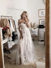 Chic A-line Off-the-shoulder Applique Court Train Rustic Wedding Dress SEW058|Selinadress