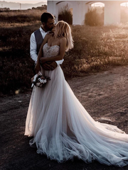 Chic A-line Sweetheart Tull Beading Amazing Rustic Wedding Dress SEW056|Selinadress