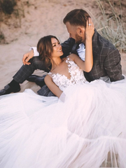 Chic A-line V neck See Through Floor Length Rustic Wedding Dress SEW060|Selinadress