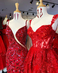 Elegant A-line Straps Lace Long Prom Dress Layered Formal Dress Evening Dress #JKP004|Selinadress