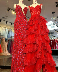 Elegant A-line Straps Lace Long Prom Dress Layered Formal Dress Evening Dress #JKP004|Selinadress