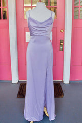 Tie Back Cowl Neck Lilac Long Prom Dress ASSD001