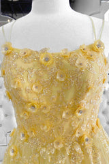 Elegant Yellow Floral Dress A-Line Sequined Long Formal Dress ASSD006|Selinadress