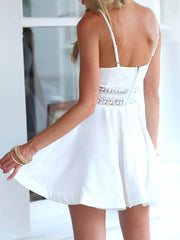 Sexy White Homecoming Dress Spaghetti Straps Lace Short Prom Dress Party Dress JK419