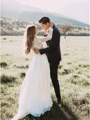 Rustic Long Sleeve Lace Wedding Dress With Lining A-line Beach Wedding Dresses SEW005|Selinadress