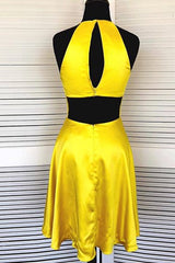 Halter O Neck Satin Mini Prom Homecoming Dress Red Cocktail Dress ANN6501