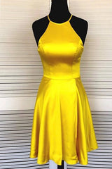 Halter O Neck Satin Mini Prom Homecoming Dress Red Cocktail Dress ANN6501