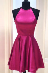 Halter O Neck Satin Mini Prom Homecoming Dress Red Cocktail Dress ANN6501