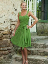 short prom dresses A-line Straps Knee-length Chiffon Homedress/Short Prom #MK079